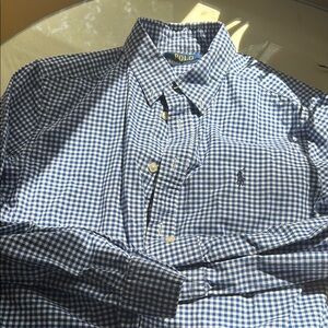 Polo by Ralph Lauren Blue and White Casual Button Down Shirt boys sz L